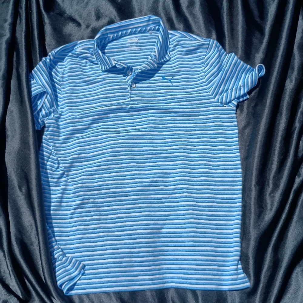 Puma Blue Polo Shirt with Classic Stripes - Picture 5 of 12